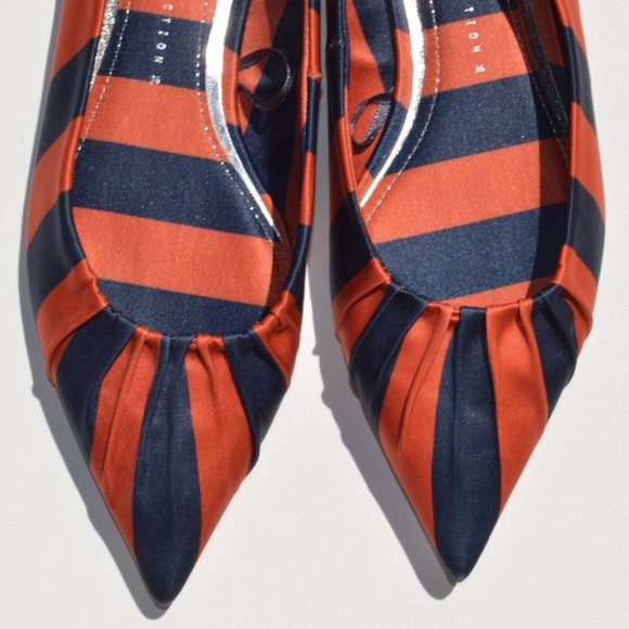 3/$25 Zara pointed toe flats orange & navy stripes - Picture 2 of 4